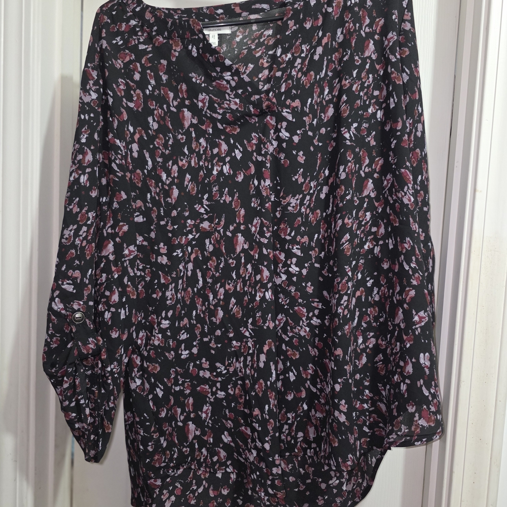 Maurices Black Blouse with Pink and Burgundy Floral Print